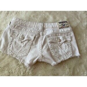 True Religion White Stretch Denim Booty Shorts Women's Size 29 - EUC